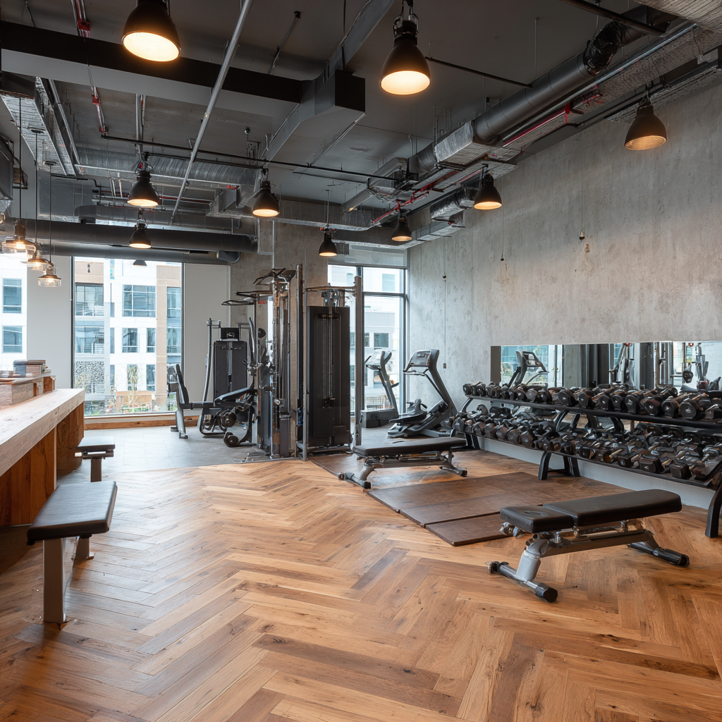 Сучасний фітнес-зал gundelash з обладнанням та зоною для групових занять